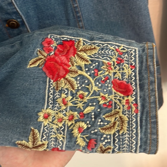Vintage Denim Outfit Medium Embroidered Blue Jean Floral Rose Flowers 90s Y2K - Picture 6 of 15